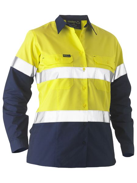 Bisley Recycle Womens Taped Two Tone Hi-Vis Drill Shirt