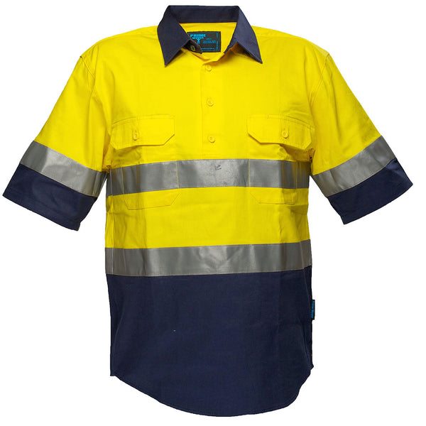 Hi-Vis Two Tone Regular Weight Short Sleeve Closed Front Shirt with Tape