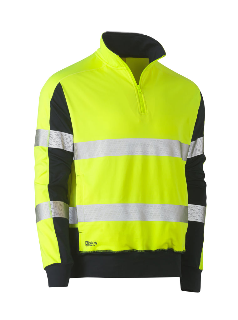 Taped Two Tone Hi-Vis Contrast Stretchy 1/4 Zip Pullover