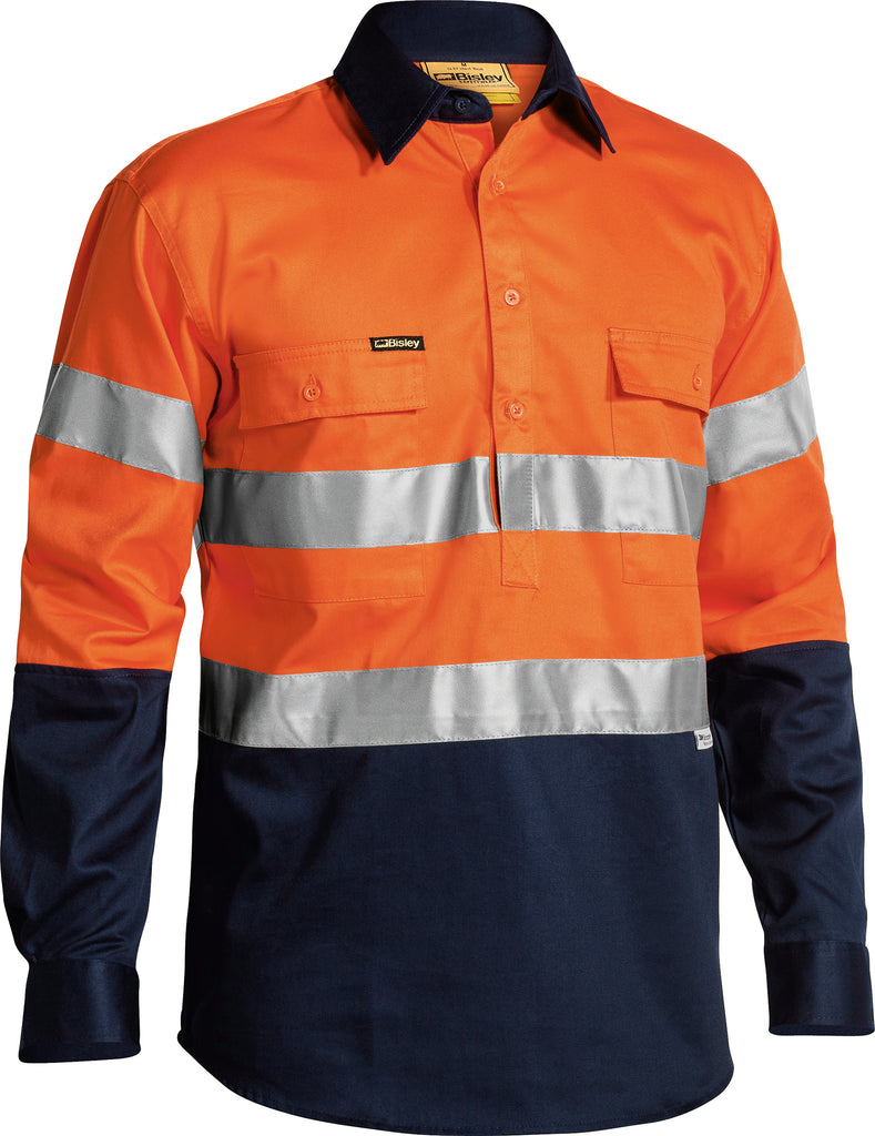 Taped Hi-Vis Bisley Closed Front Drill Shirt