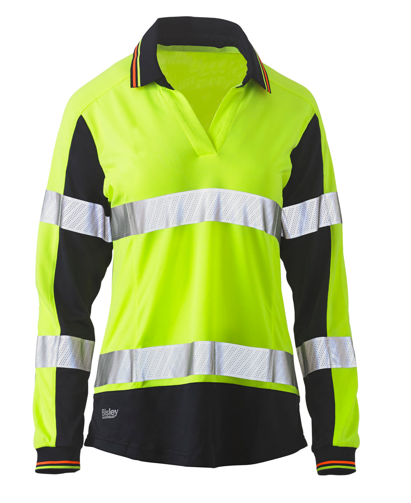 Womens Long Sleeve Taped Two Tone Hi-Vis V-Neck Polo