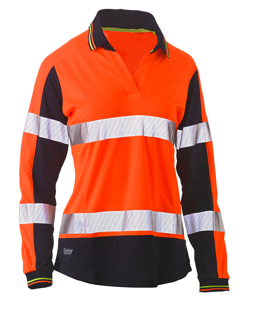 Womens Long Sleeve Taped Two Tone Hi-Vis V-Neck Polo