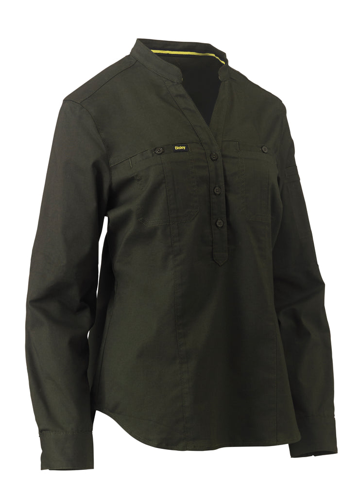 Womens Bisley Stretch V-Neck Closed Front Shirt