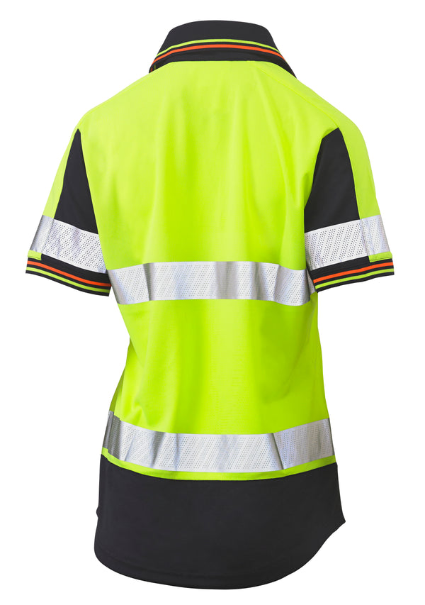 Womens Short Sleeve Taped Two Tone Hi-Vis V-Neck Polo