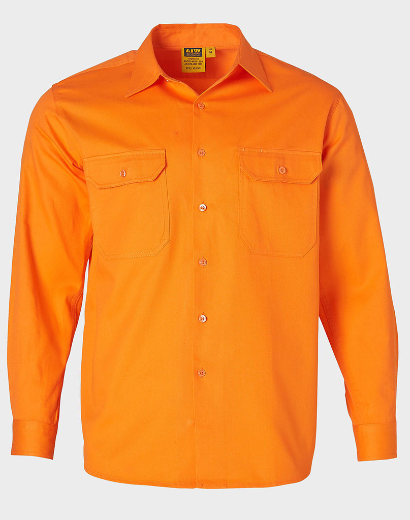 Mens Hi-Vis Long Sleeve Drill Shirt