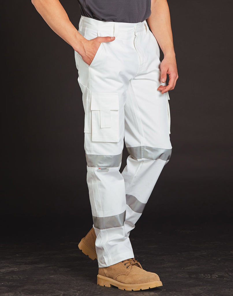 Mens White Safety Pants With Biomotion Tape