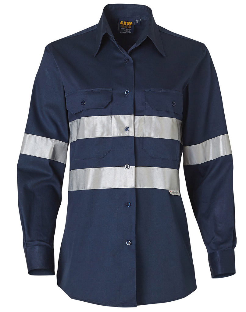 Womens Cotton Drill Long Sleeve Work Shirt with 3M Tapes